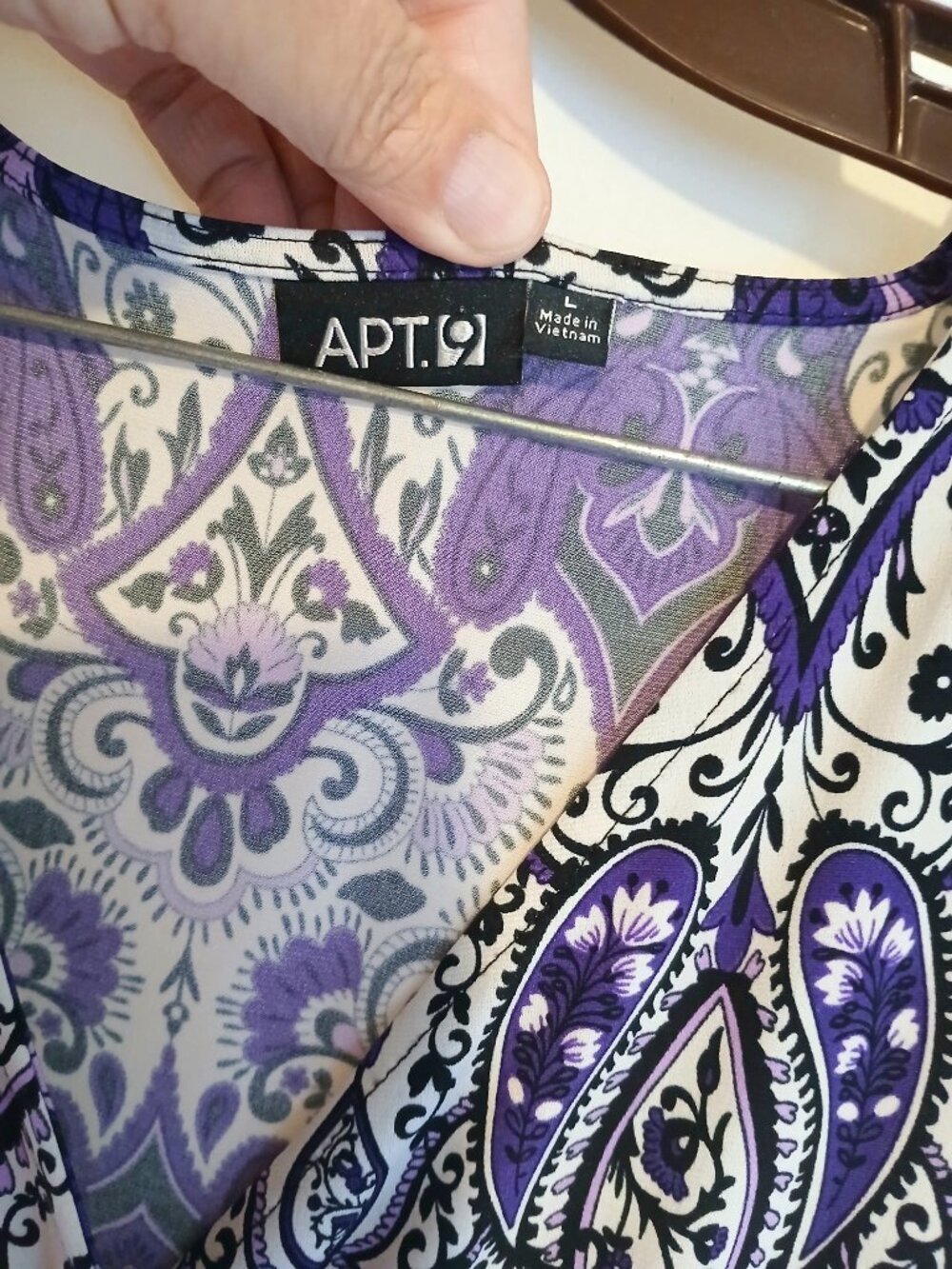 APT. 9 Purple Paisley Stretch Sleeveless V-Neck Stretch Dress L Boho Casual Chic - Picture 3 of 6